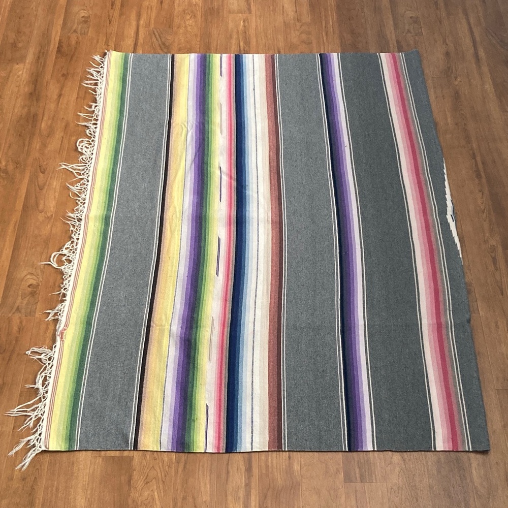 Vintage Serape Saltillo blanket Colorful textile Fringed Southwestern wool - Picture 3 of 13